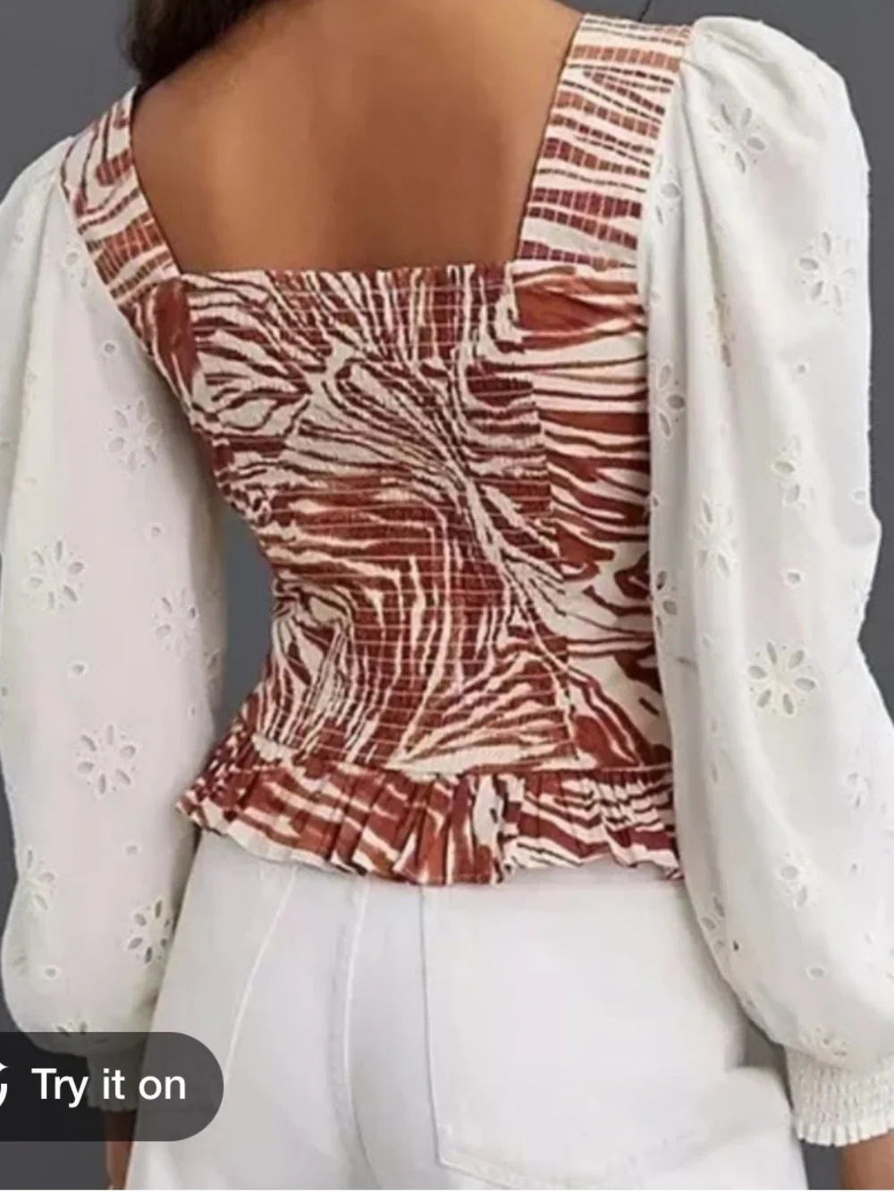 Love the Label Puff Eyelet Sleeve Zebra Print Blouse
